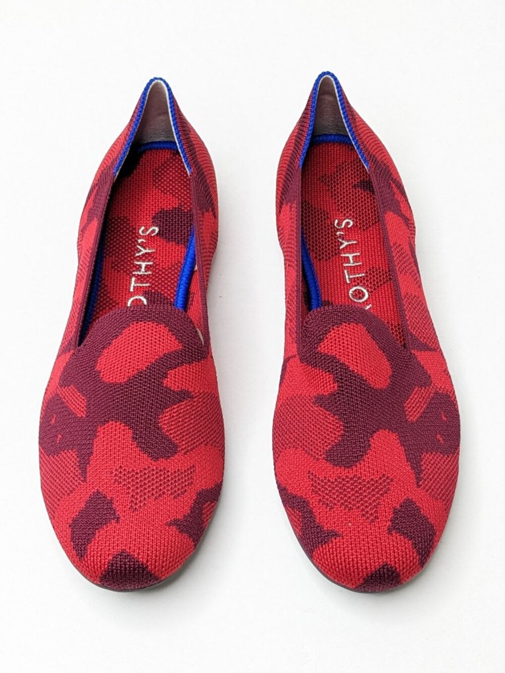 Rothy's The Loafer Casual Slip-On Flats Red Camo Knit Womens 7.5